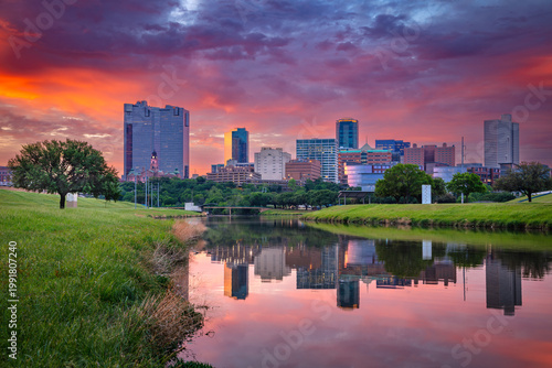 Fort Worth, Texas, USA. Cityscape image of downtown skyline of Fort Worth, Texas at beautiful spring sunrise.