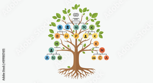 Family Tree Infographic Illustration Showing Ancestry Connections.