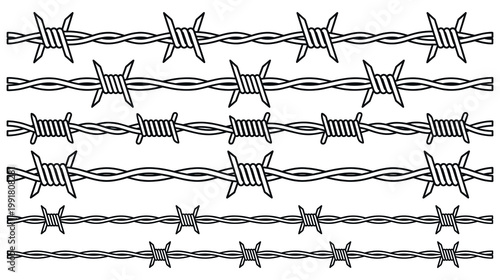 Barbed wire borders set with metal spike fence and boundary security.