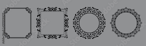 Set of decorative frames Elegant vector element for design in Eastern style, place for text. Floral black and gray frames. Lace illustration for invitations and greeting cards