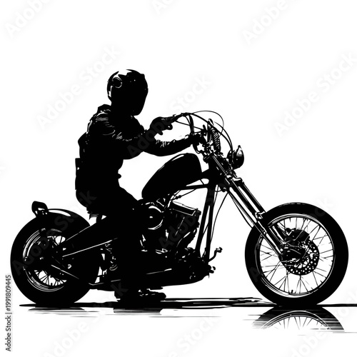 Silhouette of a motorcyclist on bike.