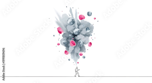 Abstract, colorful balloons, floating shapes, whimsical illustration, creative concept