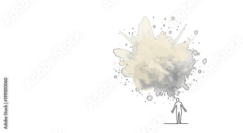 Creative idea, inspiration concept, thinking person, explosive thought bubble, grey
