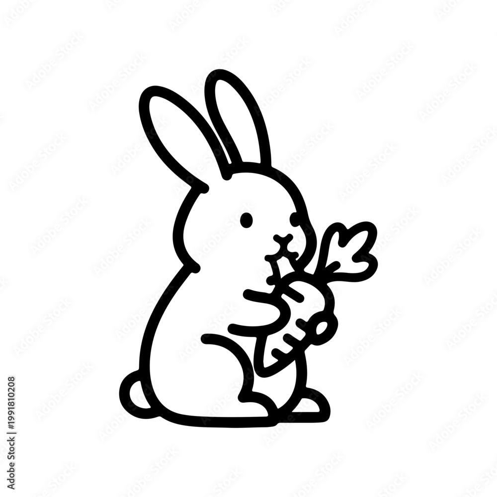 Obraz premium Outline of a cute rabbit eating a carrot in a clean simple cartoon design Vector illustration