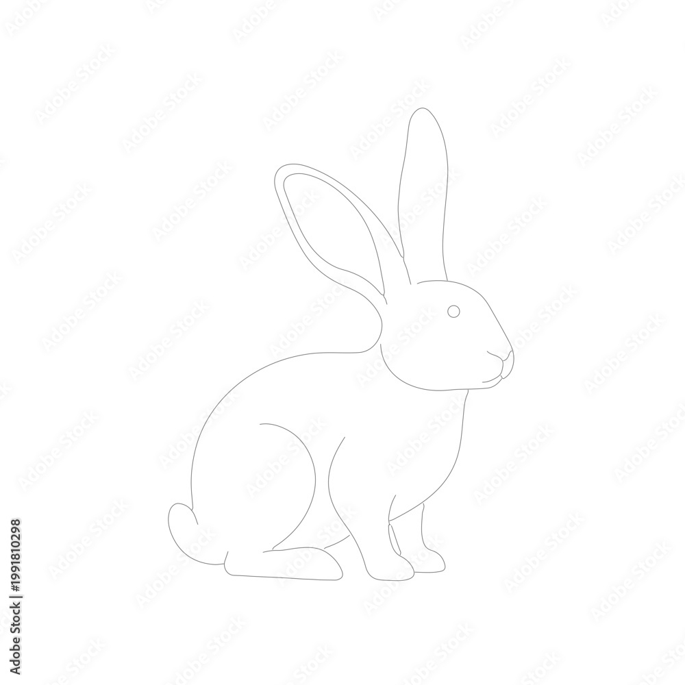 Obraz premium Outline of a rabbit with long ears in minimal clean line animal style Vector illustration