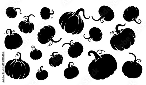 Bild auf Leinwand Playful pumpkin silhouette collection with organic arrangement in black and oran