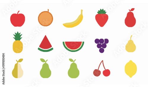 Simple flat fruit icon set with colorful minimal vector collection isolated on white background