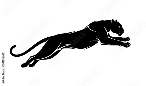 Dynamic leaping panther silhouette with modern exotic animal vector design in bold style