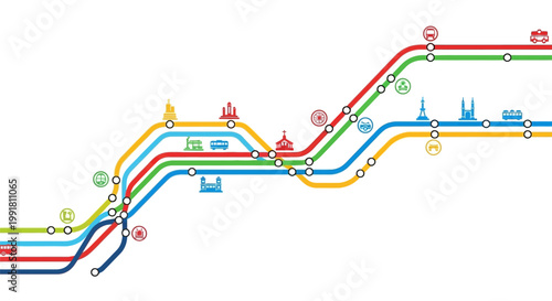 A colorful diagram of subway lines and stations.