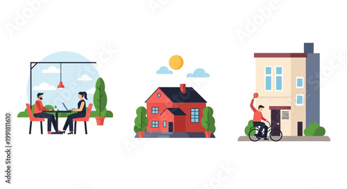 Outdoor activities and housing illustration