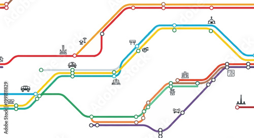 A colorful transit map with various routes.