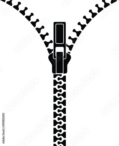 Zipper silhouette opening on white background