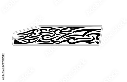 Car Side Body Graphic Sticker. Hand Drawn Tribal Racing Decal Design for Vehicle Modification with White Border.