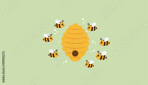 Bee Hive Colony World Bee Day Flat Vector Illustration