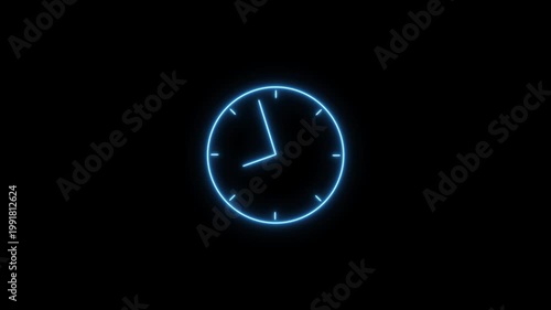 clock icon neon bright 24 hours day fast speed. clock timer neon light royal blue color animation 4k video.