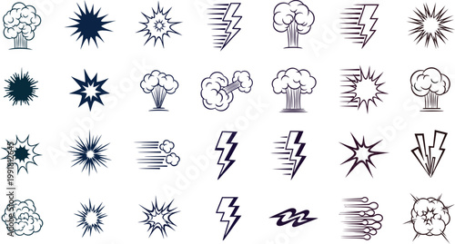 Collection of weather and explosion icons in a grid layout Vector, illustration