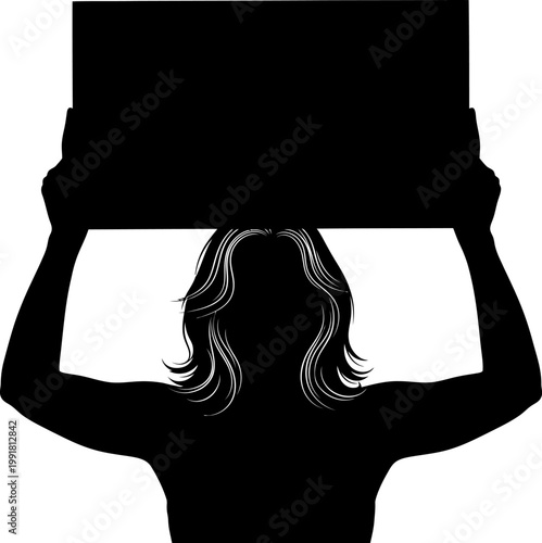 Silhouette of Woman Holding Sign High in Protest Vector Art 