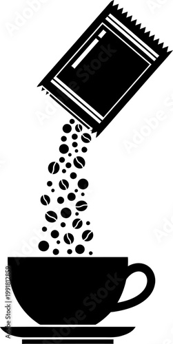 Sugar Packet Pouring into Coffee Vector for Beverage Designs black and white on white background