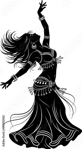 Elegant belly dancer silhouette vector art with beautiful costume 