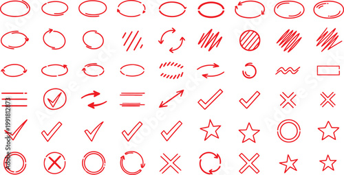 Collection of abstract symbols and geometric shapes with directional arrows and checks Vector, illustration