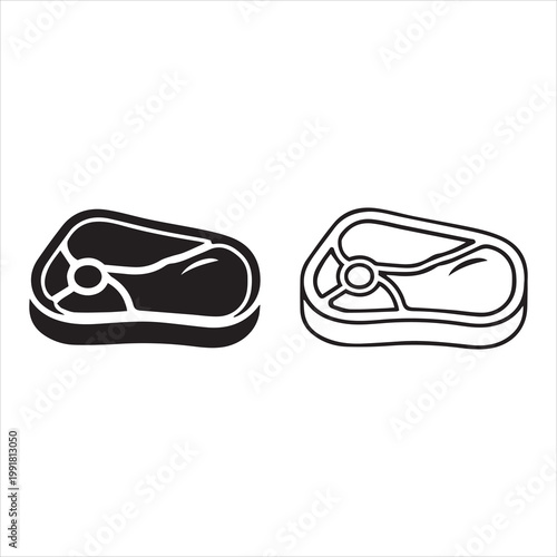 Meat steak icons with marbling in silhouette and outline vector style