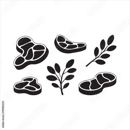 Meat steak silhouettes black vector set raw beef cuts minimalist food icons