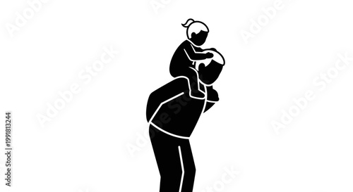 Father carrying daughter on shoulders silhouette.