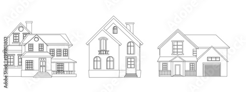 Architectural Dreams: A monochrome sketch showcases an array of home designs, each a unique expression of architectural artistry and residential aspiration. 