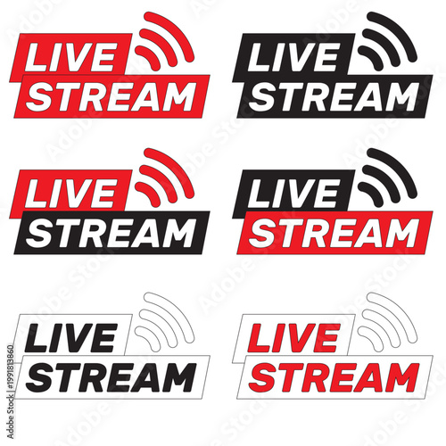 Live Stream Graphic: A bold collection of Live Stream graphic designs in various layouts, communicating real-time broadcasting, online content, and digital communication. 