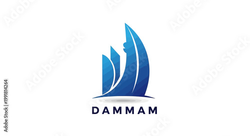 Free Download Abstract Blue Dammam Logo Depicting City Skyline and Waves. - GFXLoad