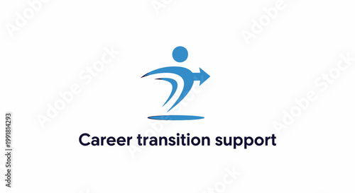 Abstract Blue Figure with Arrow Symbolizing Career Transition Support.