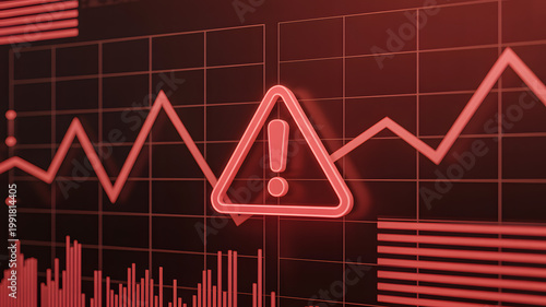 A warning sign with an exclamation mark on a red graph with a black background  