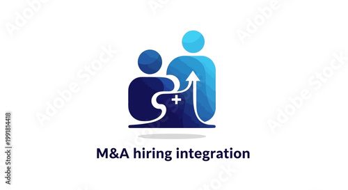 Abstract illustration of business people with upward arrow representing growth and success.