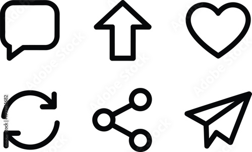 Six common icons representing communication, positivity, and action in a minimalist style