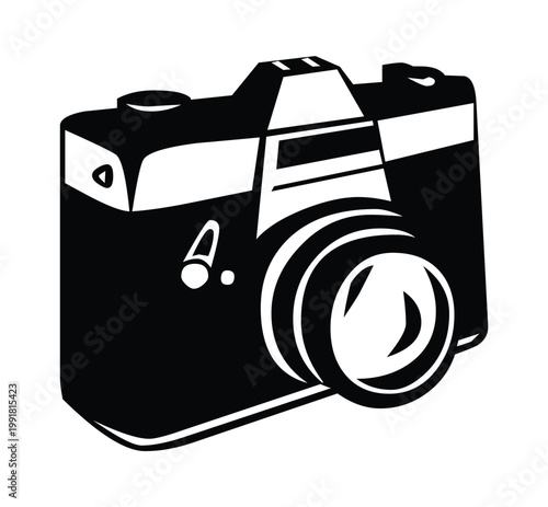Vintage SLR Camera Silhouette Icon for Photography and Retro Design