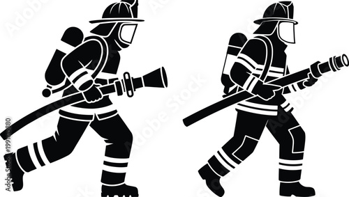 Two firefighters actively using hoses to combat a fire emergency