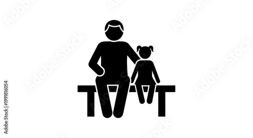 Father and Daughter Sitting Together on a Bench.