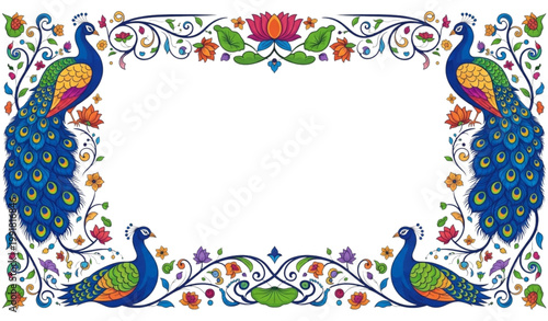 Peacock border vector set ornamental floral frame pattern design