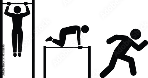Illustration of three basic calisthenics and fitness exercises