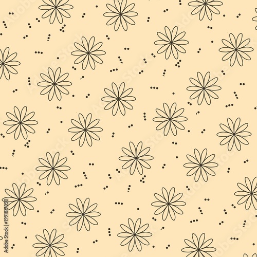 Seamless Floral Pattern on Beige Background Cute Doodle Flower Design