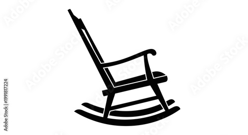 Simple black silhouette icon of a classic wooden rocking chair.