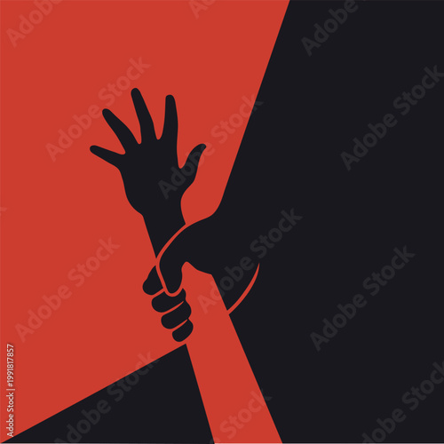 Violence concept illustration, hand grabbing wrist, assault awareness vector