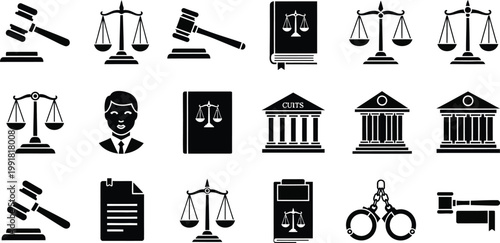 Iconographic symbols representing the legal and judicial system Vector