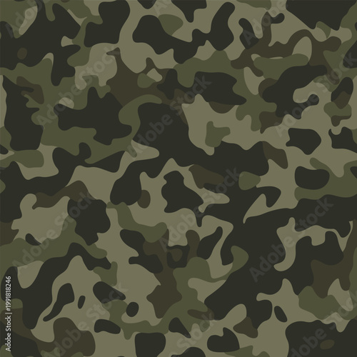 Camouflage Clothing Khaki Seamless Monochrome Vector Design.
