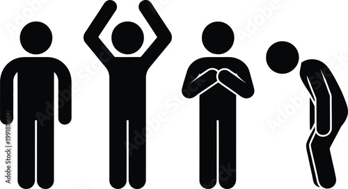 Four icons depicting various human activities and interactions