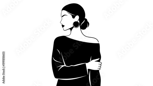 Elegant Woman Silhouette, Minimalist Style, Black and White, Fashion Portrait