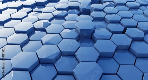 Blue hexagons pattern background with shiny and matte tiles