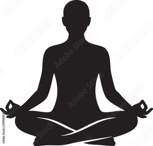 Meditating person silhouette in lotus pose for yoga and mindfulness