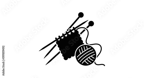 Knitting needles and yarn icon representing crafts.