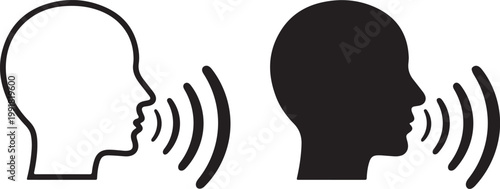 communication icon heads with speech waves outline and silhouette vector illustration